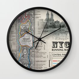 NYC's Central Park [Black and White] "San Remo" Running route map Wall Clock