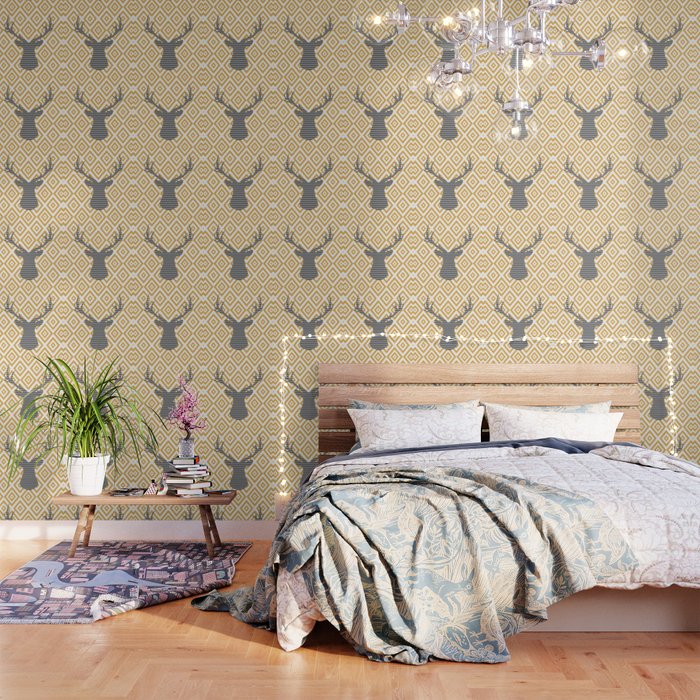 Deer - geometric pattern - bronze. Wallpaper