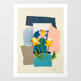 Daffodils Art Print | Simpleflowers, Minimalfloral, Collagepainting, Modernfloral, Collageflower, Simpleflorals, Collage, Pastelcolors, Curated, Simpledaffodils 
