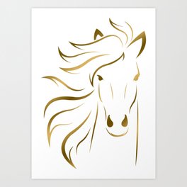 Golden Horse Drawing Art Print