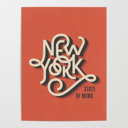 Vintage Hand Lettered Textured New York State Of Mind Poster
