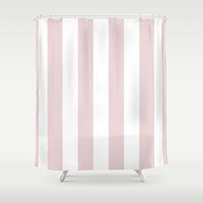 Alice Pink And White Wide Vertical Cabana Stripes Shower Curtain