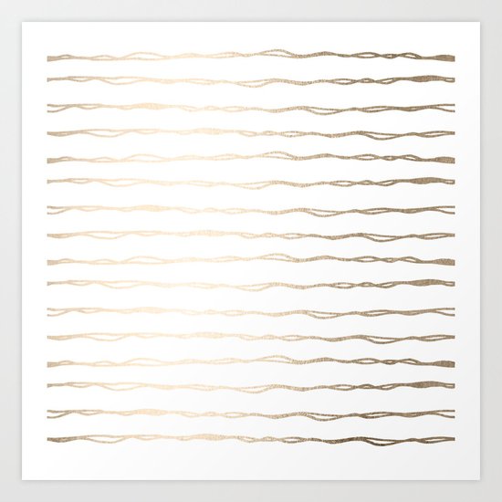 Simply Wavy Lines in White Gold Sands on White Art Print