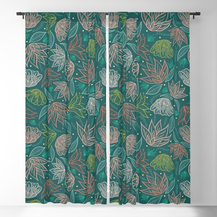 Bohemian Floral in Teal Blackout Curtain