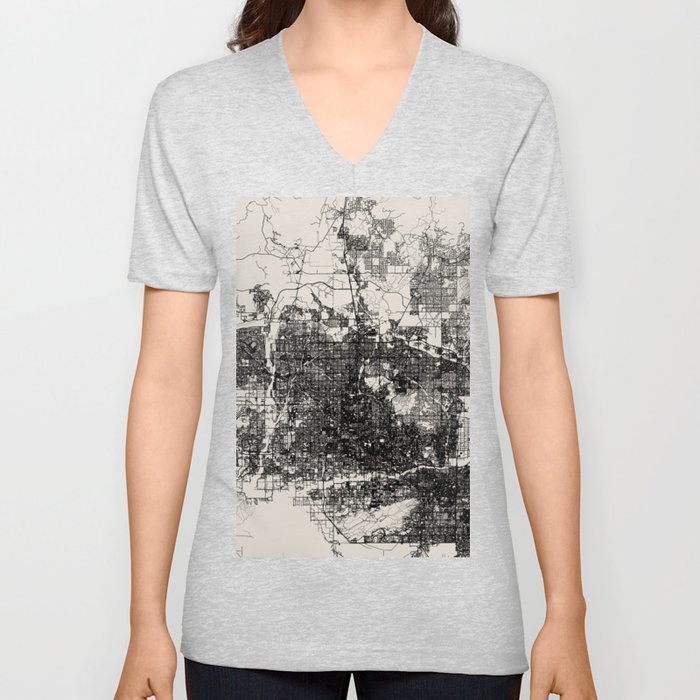 PHOENIX USA - black and white city map V Neck T Shirt