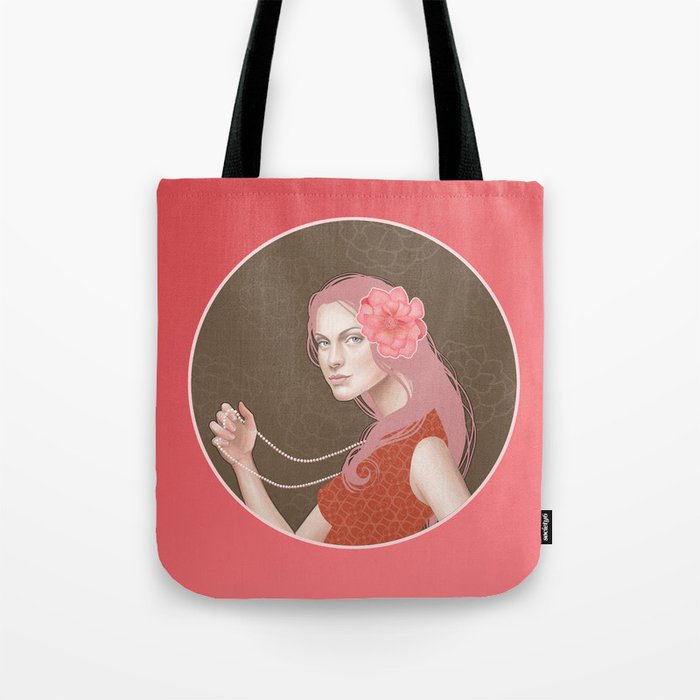 Girl Holding a Pearl Necklace Tote Bag