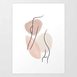 Woman Body Drawing with Watercolor Shapes Art Print