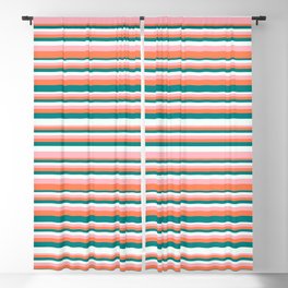 [ Thumbnail: Teal, Mint Cream, Light Pink, and Coral Colored Lines/Stripes Pattern Blackout Curtain ]