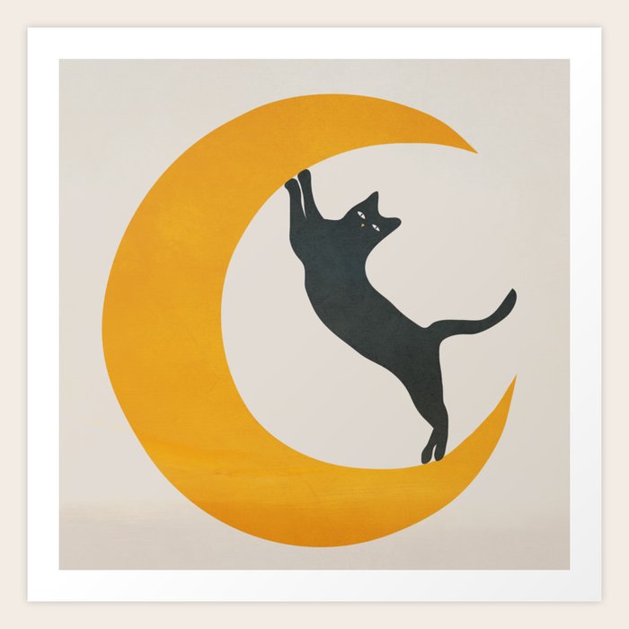 Moon And Cat Art Print By Cityart7 Society6