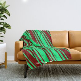 [ Thumbnail: Green & Maroon Colored Striped/Lined Pattern Throw Blanket ]