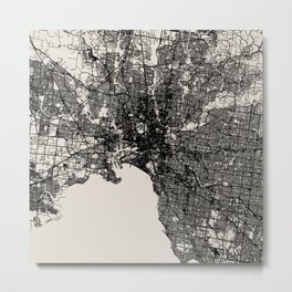 Melbourne - Australia - City Map Black and White Metal Print