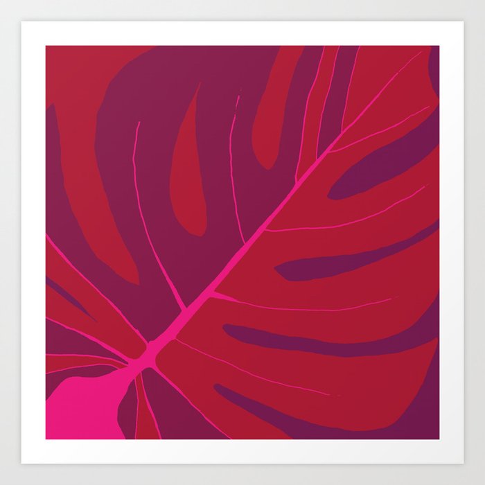 Only One Monstera Leaf in Red And Purple Colors #decor #society6 #buyart Art Print