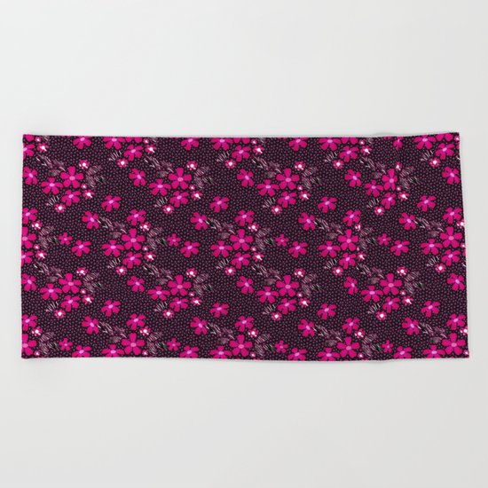 The floral pattern on the grid . Black and crimson pattern . Beach Towel