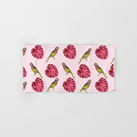 parrots and red leaves Hand & Bath Towel