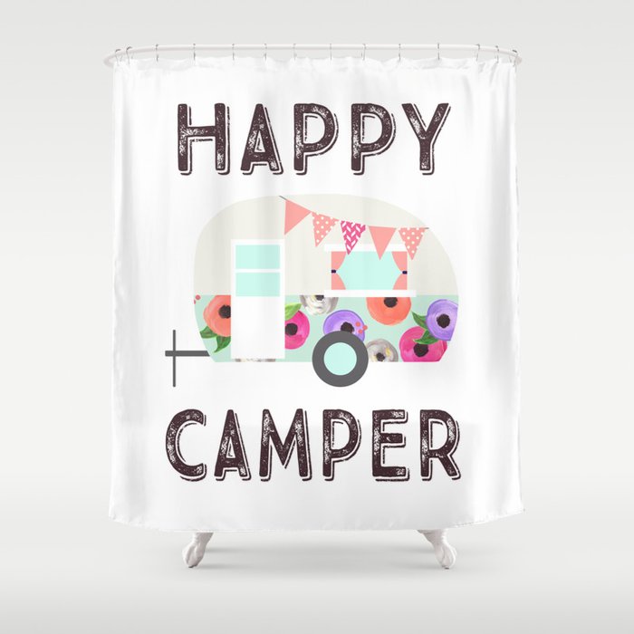 Happy Camper Retro Floral Camper Shower Curtain By