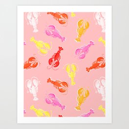 Pink Lobster Pattern Art Print