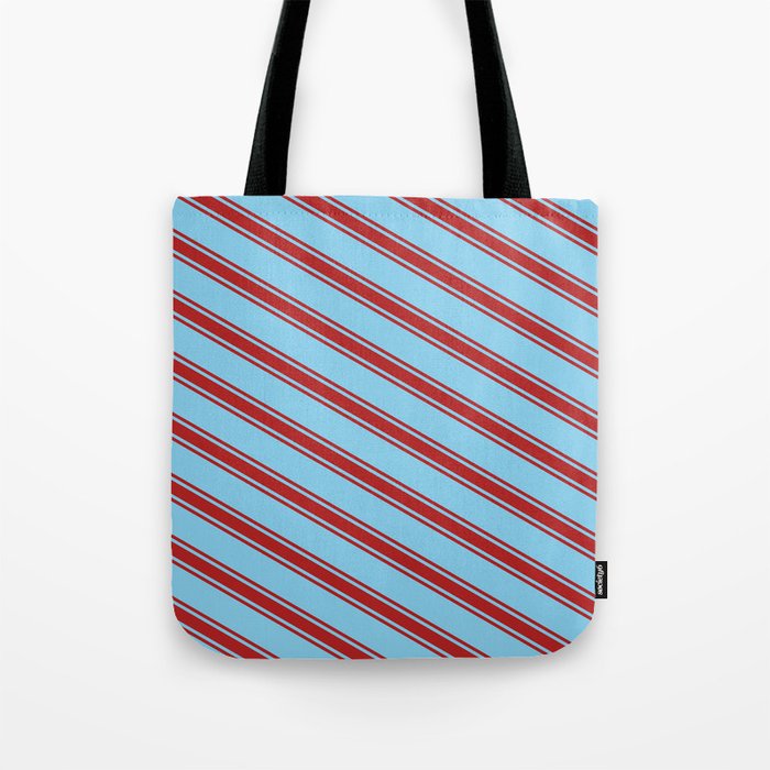 Sky Blue & Red Colored Stripes Pattern Tote Bag