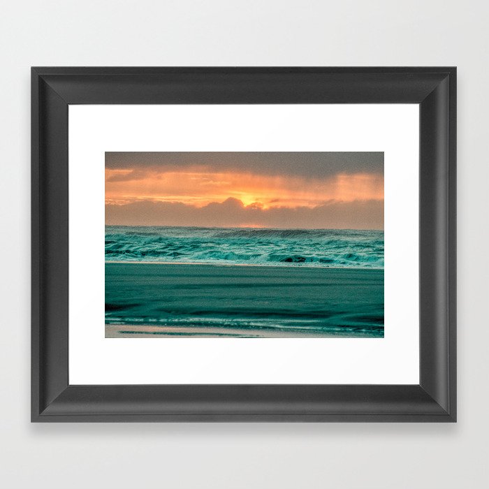 Turquoise Ocean Pink Sunset Framed Art Print