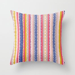 Boho Stripes In Blue Red Pink and Gold Throw Pillow