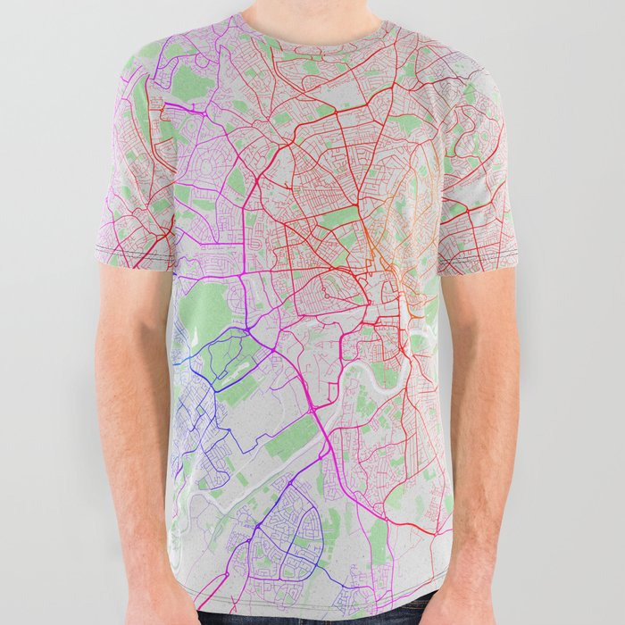 Nottingham City Map of Nottinghamshire, England - Colorful All Over Graphic Tee