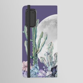 Desert Cactus Full Moon Succulent Garden on Purple Android Wallet Case