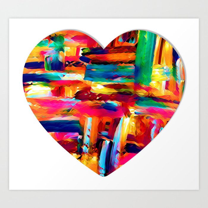 Hearts on Fire colorful heart love abstract portrait painting Art Print