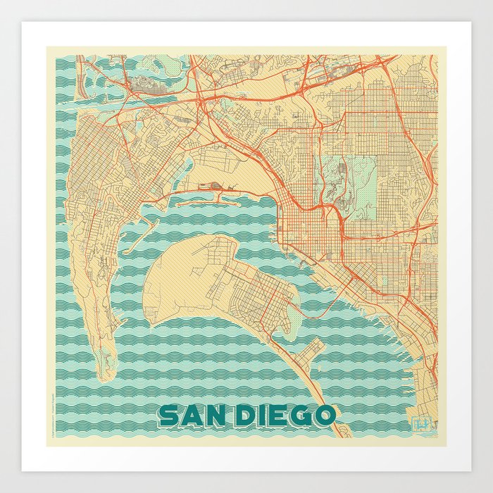 San Diego Map Retro Art Print