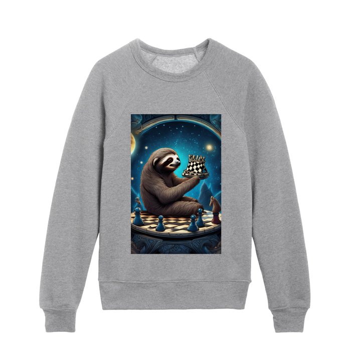 Sloth playing chess Kids Crewneck