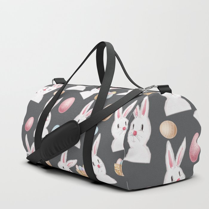 Easter Bunny And Eggs Pattern- Grey Duffle Bag