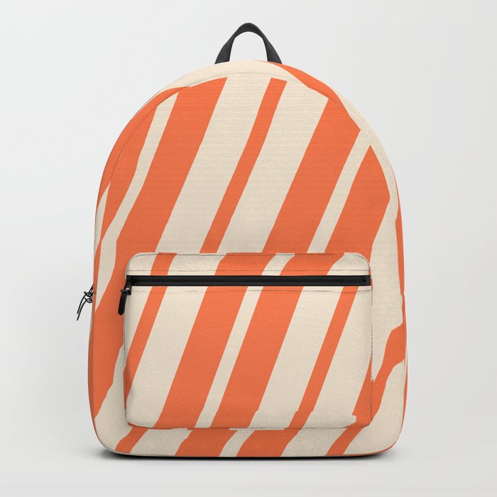 Coral & Beige Colored Pattern of Stripes Backpack