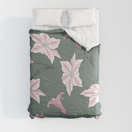 Vintage seamless vintage pattern with pink lilies flowers.  Comforter