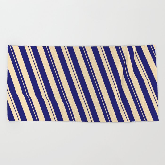 Midnight Blue & Tan Colored Lined Pattern Beach Towel