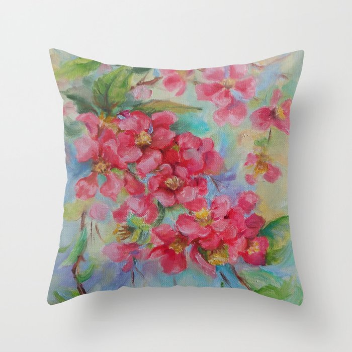 Quince Blossom Red Flowers Floral Nature Painting Impressionistic