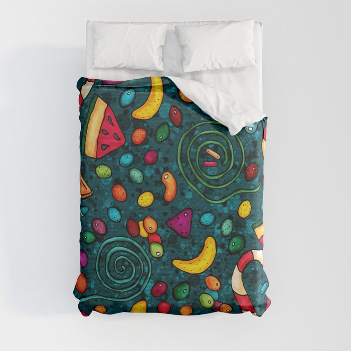 Hand-drawn candies pattern, multicolored sweets Duvet Cover