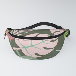 Tropical leaves green and pink paradises Fanny Pack