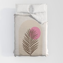 Window Arch | 03 - Palm Leaf Print Retro Sun And Ocean Olive And Pink Duvet Cover