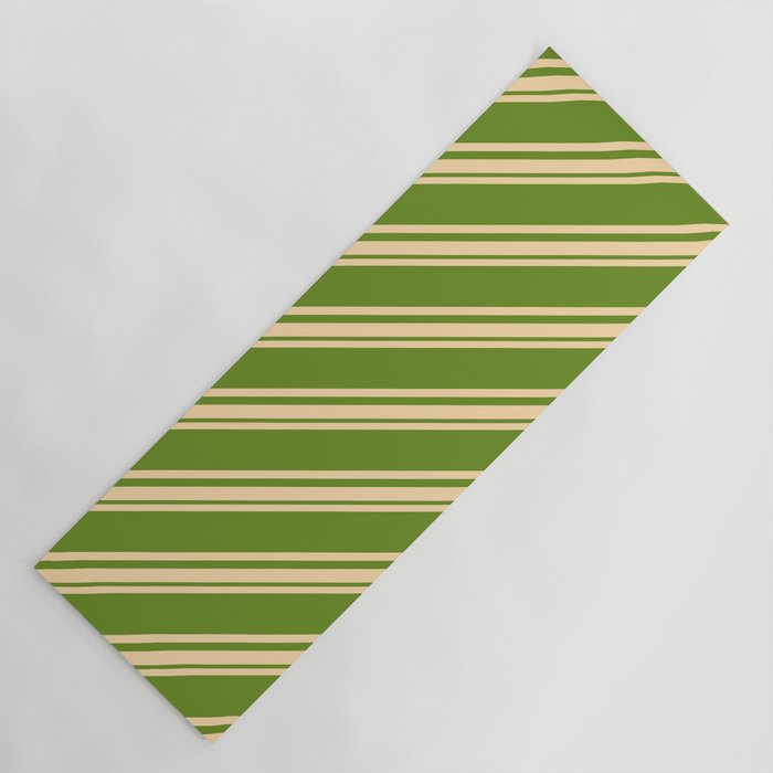 Tan and Green Colored Striped/Lined Pattern Yoga Mat