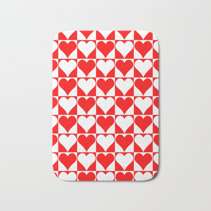 Heart Pattern--Red & White Bath Mat