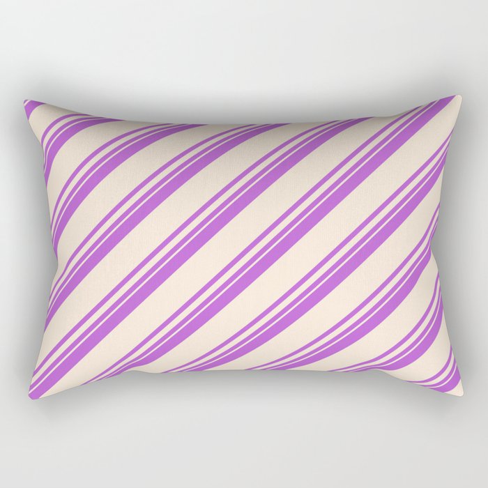 Orchid and Beige Colored Lined Pattern Rectangular Pillow