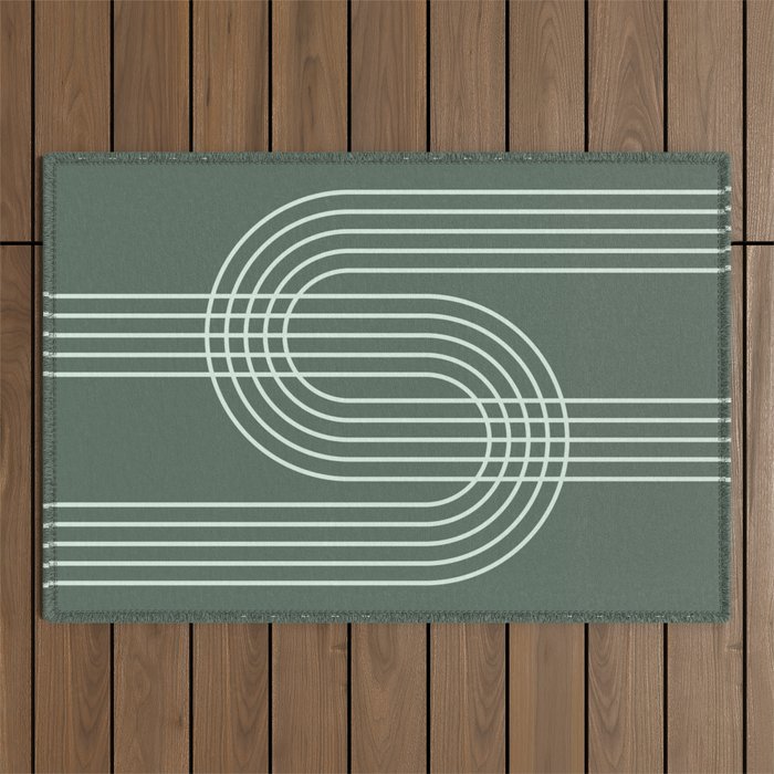Geometric Lines in Forest Green Outdoor Rug