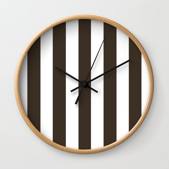 Cola brown - solid color - white vertical lines pattern Wall Clock