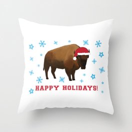 Happy Holidays Bison Throw Pillow