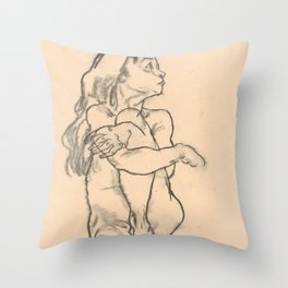 Egon Schiele "Seated Nude Girl Clasping Her Left Knee" Throw Pillow | Egonschiele, Schiele, Drawing, Leftknee, Seatedgir, Clasping 