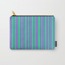 [ Thumbnail: Purple and Green Colored Stripes Pattern Carry-All Pouch ]