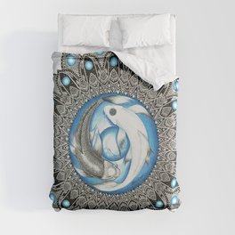 Yin and Yang Butterfly Koi Fish Mandala Duvet Cover