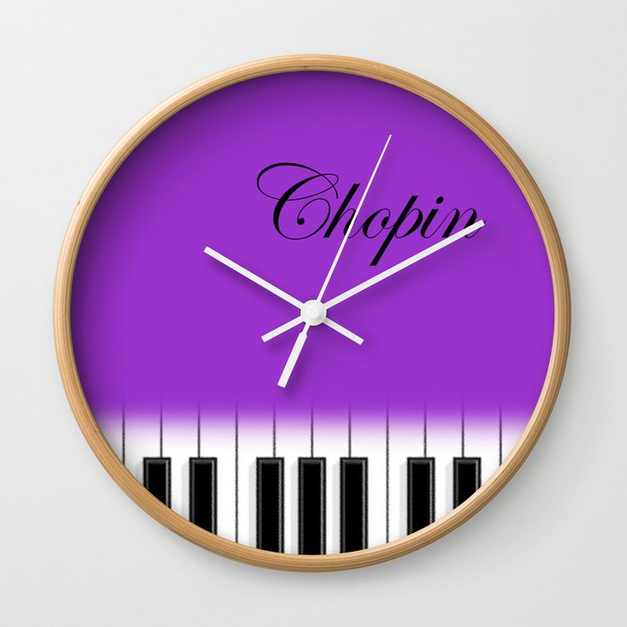 Violet, twisted Chopin name and piano keyboard Wall Clock