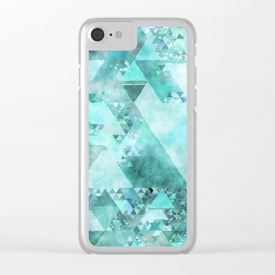 Triangles in aqua - Modern turquoise green blue triangle pattern Clear iPhone Case
