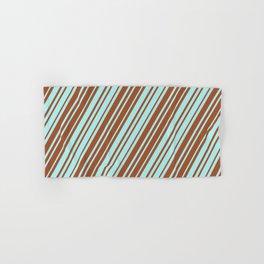 [ Thumbnail: Sienna and Turquoise Colored Lines Pattern Hand & Bath Towel ]