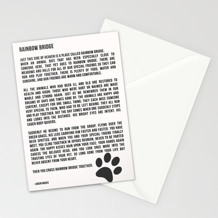 Rainbow Bridge Poem Inspirational Pet Love Stationery Cards By