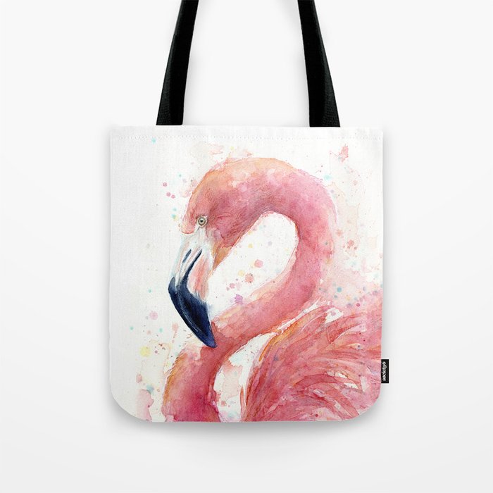 Pink Flamingo Watercolor Tote Bag